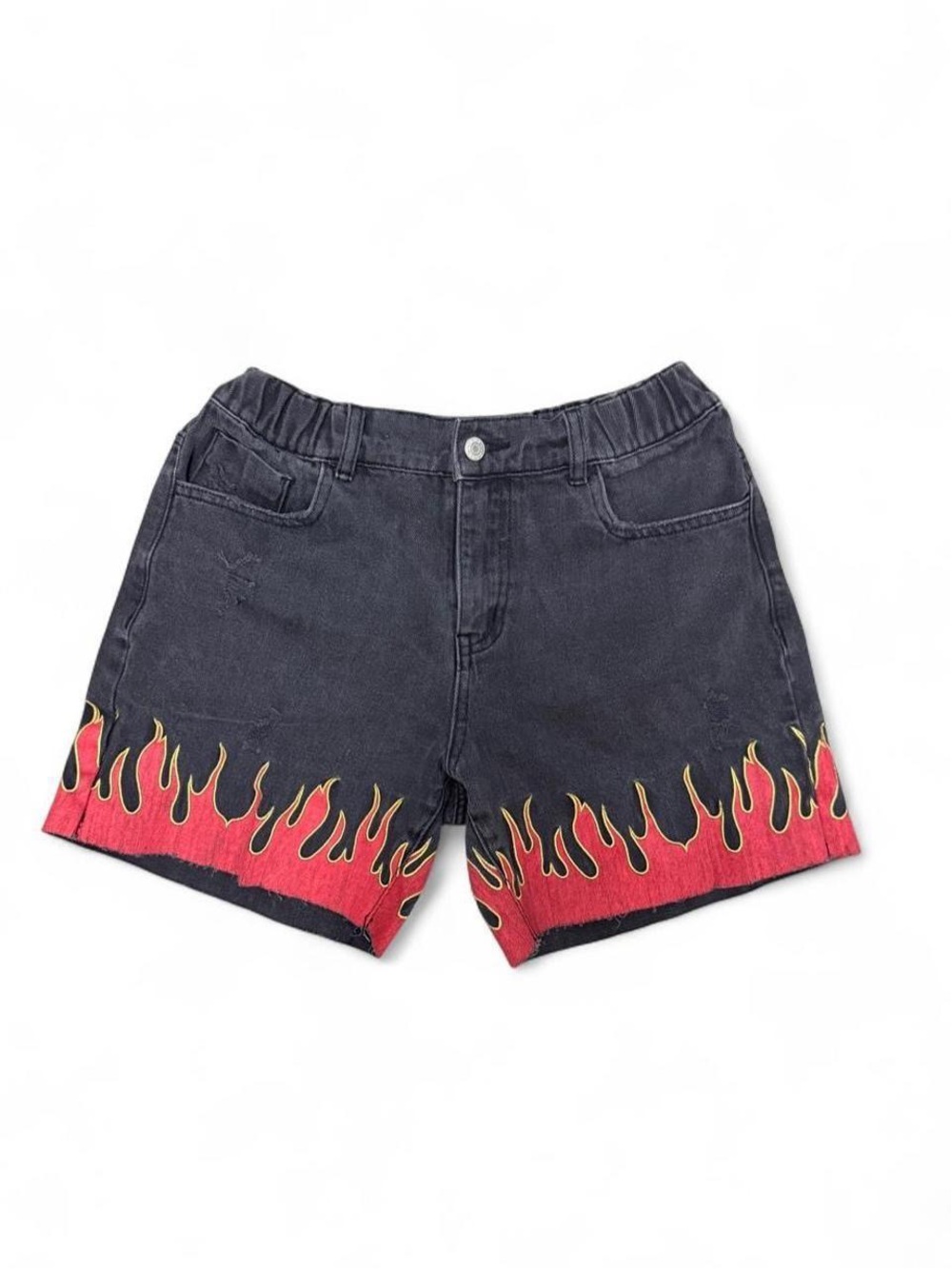 Étalon Black Flame Denim Shorts Y2K Grunge Distressed Shorts
